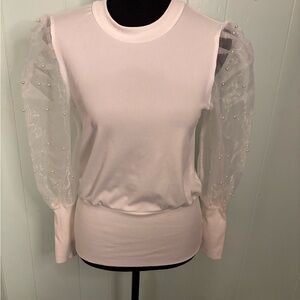 Elegant White Top with Sheer Sleeves